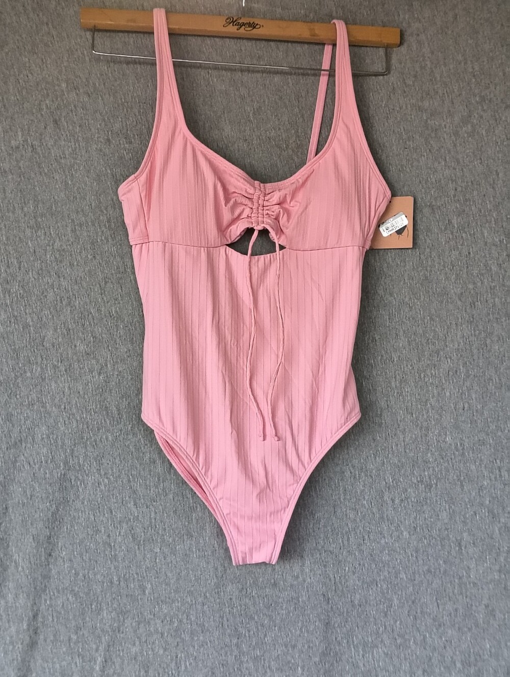 Shade & Shore Ribbed Cinch‑Front Scoop‑Neck One‑Piece – Pink – Size M – NWT